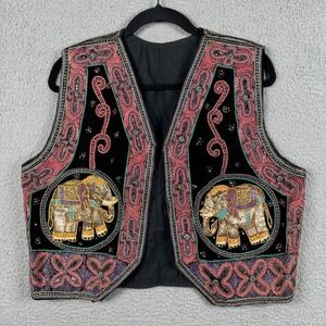Vintage 3D Elephant Vest Embroidered Sequin Boho Kalaga Hippie Ethnic Festival L